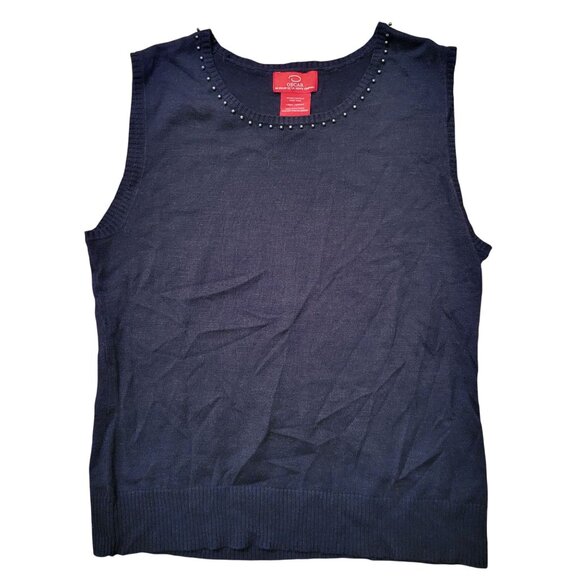 Oscar De La Renta L Black Beaded Scoop Neck Sleeveless Sweater Top Silk - Picture 2 of 7